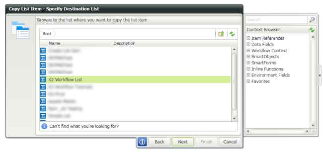 Specify the destination list