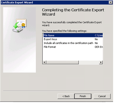 Certificate Export Wizard in mmc