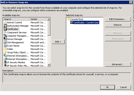 Certificate added in mmc