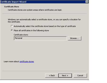 select path for certificate in mmc