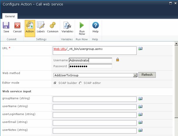 Web Service Input section