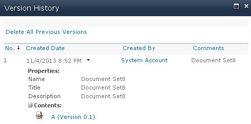 Document Set Version History in sharepoint