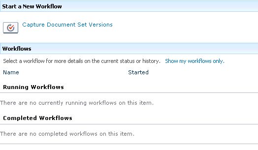 Document Set Versions workflow in sharepoint