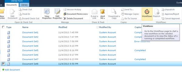 choose workflow from ribbon
