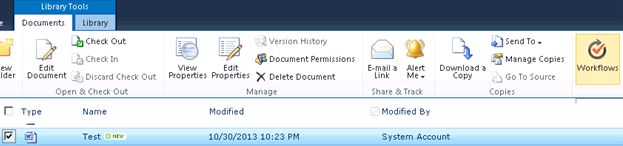 Workflows in the ribbon interface