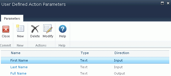 SharePoint output parameters created
