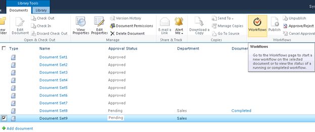 Workflows in the ribbon interface