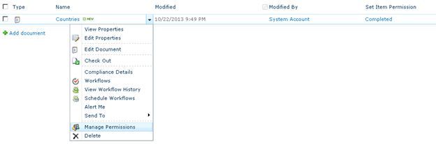 Manage Permissions in the ECB menu