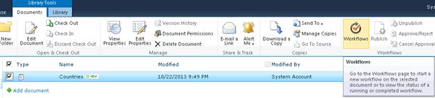 Workflows in the ribbon interface
