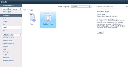 Create Web Part Page sharepoint