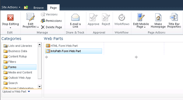 Create InfoPath Form web part sharepoint