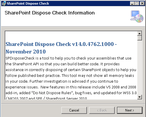SharePoint Dispose Checker Tool