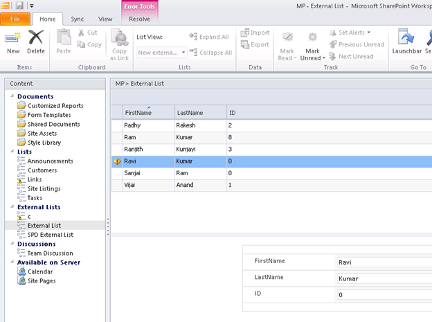column in SharePoint Workspace