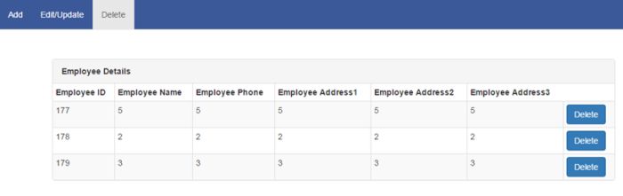 corresponding delete button