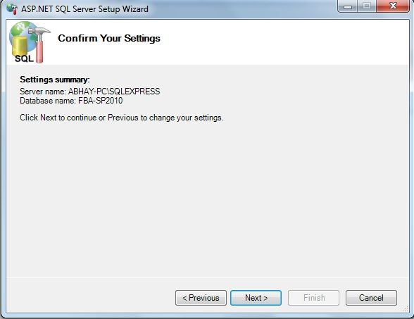 Select the Server and Database