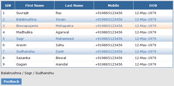 Multi Select Gridview using JQuery