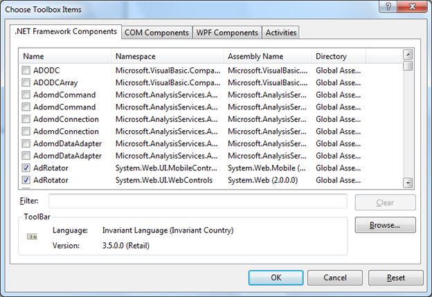 Choose Items in ToolBox