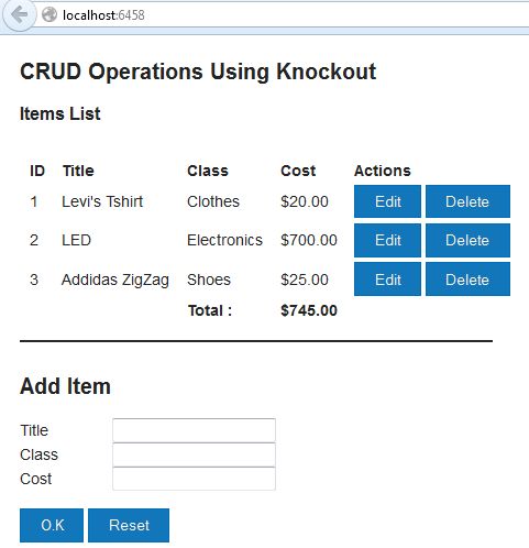 crud operation using knockout