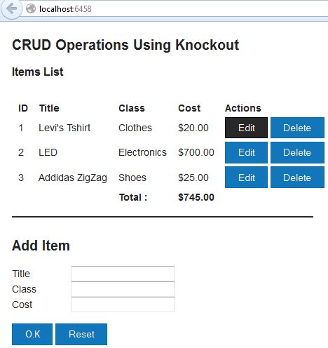 crud operation using knockout