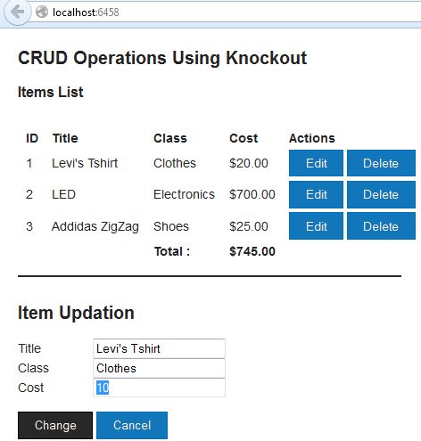 crud operation using knockout