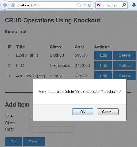 crud operation using knockout