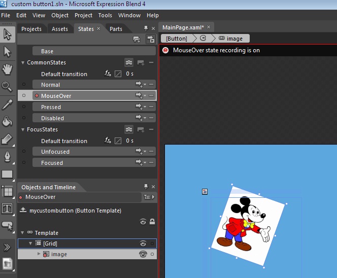 mouseover effect in Expression Blend