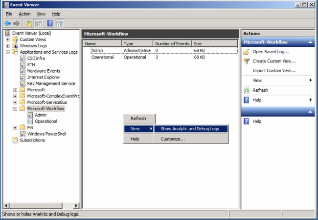 Event Viewer - Workflow Logs