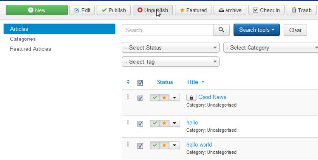 click on unpublish button