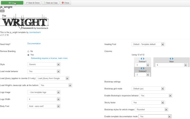 template configuration