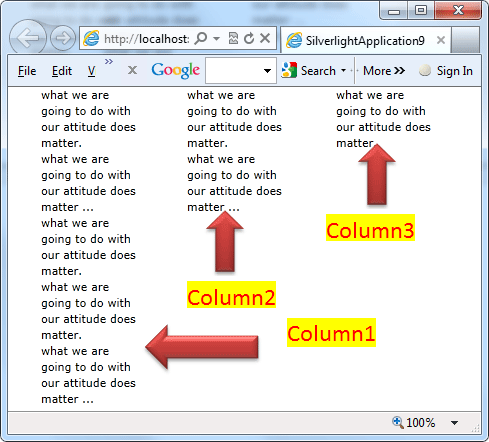 Silverlight 5 Multi Column and Linked Text