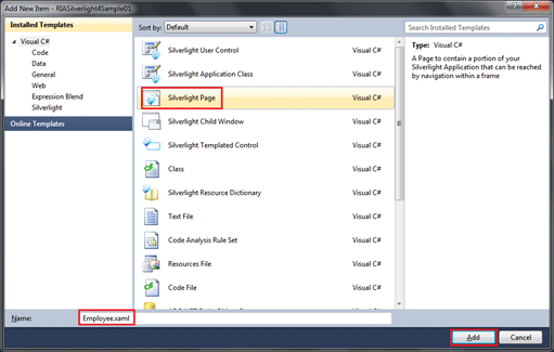 custom page in silverlight