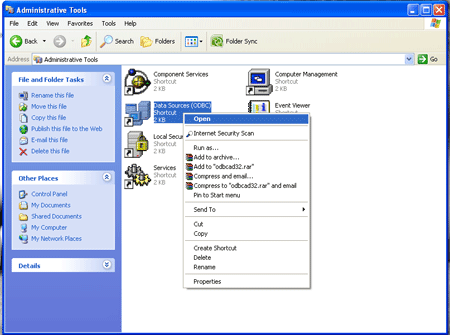 odbc in administrative tool