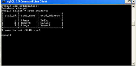 selecting the table from mysql after executing the program