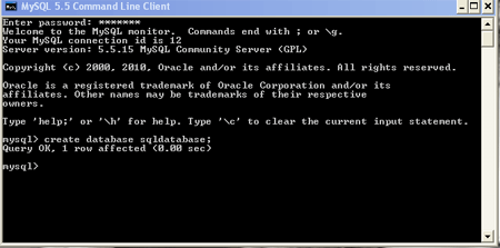 creating database in mysql