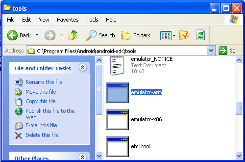 locate emulator-arm.exe