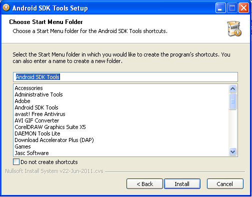 choose start menu folder