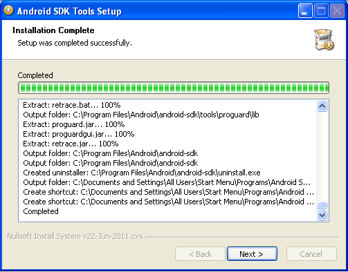 android sdk installation complete