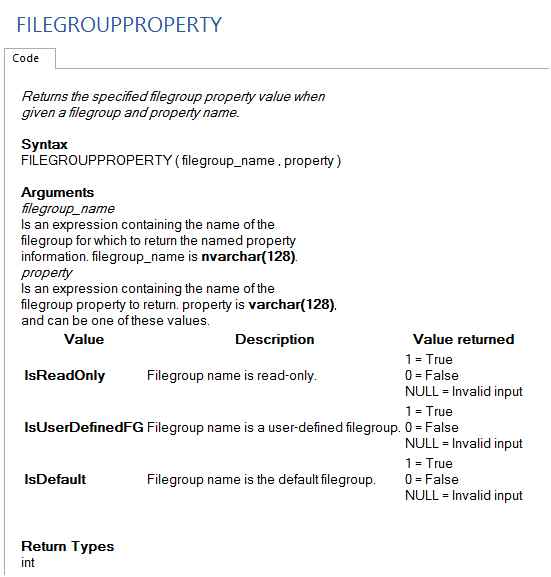 FILEGROUPPROPERTY 