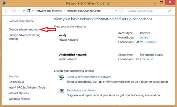 Change adapter settings