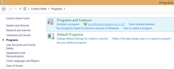 program and features
