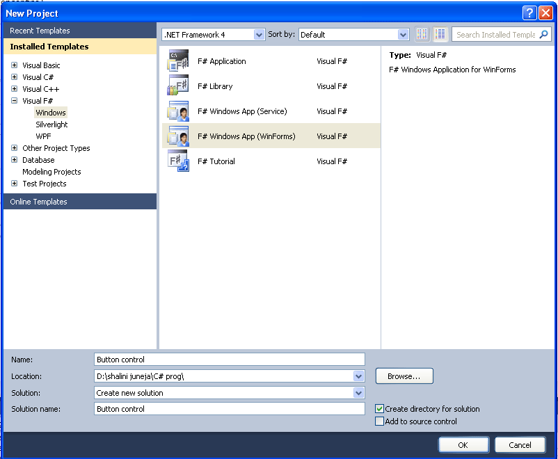 New Project Dialog Box