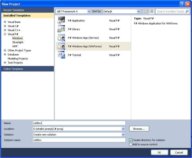 New Project dialog box