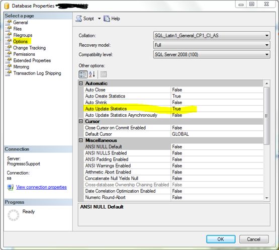 Database Property Auto Update Statistics
