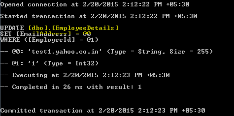 console output using model