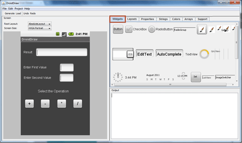 drag widgets in droiddraw