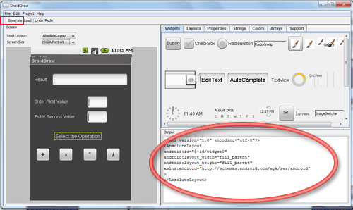 generate script in droiddraw