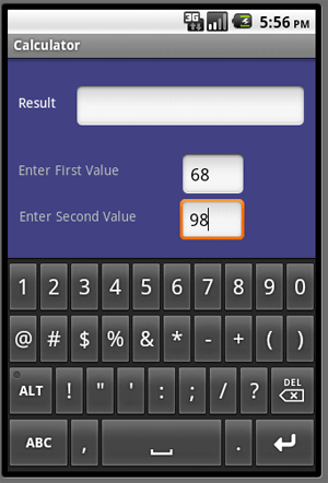 input values for android calculator
