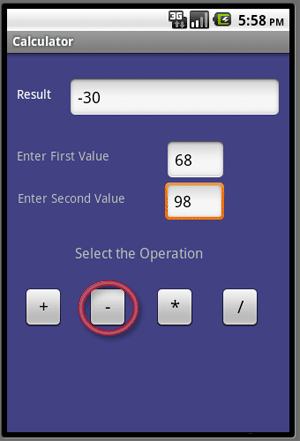 subtraction in android application