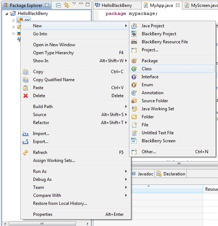 Java class in BlackBerry project