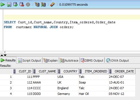 Natural Join in Oracle